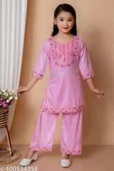 Embroidered rayon ethnic kurta Palazzo set with dupatta for girls, 2-9 years, Indian origin