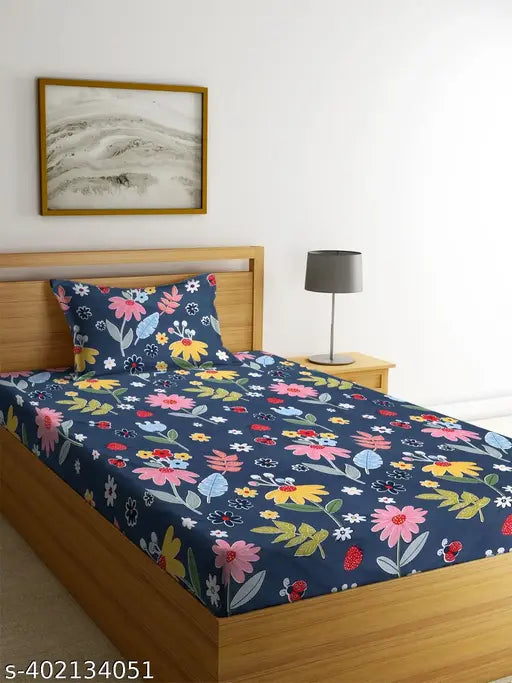 Breathable, wrinkle-free, ultrasoft single cotton flat bedsheet with floral print (60x90 inches, 5x7.5 feet), includes one pillow cover. Perfect for summer use