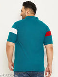 Large size color-blocked cotton blend polo t-shirt for men with printed pattern, short sleeves, logo on chest - India origin