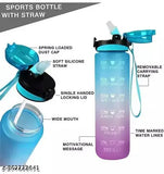 Multicolor Tritan plastic motivational water bottle, 1 liter BPA free with time markings and leakproof design for office, gym, sports. Perfect for on-the-go hydration with removable strainer and wide mouth