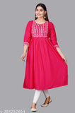 Rayon embroidered kurtis, trendy three-quarter sleeves for women, India origin