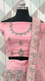 Heavy pink net embroidered Lehenga Choli with semi-stitched blouse and dupatta, perfect for festive occasions. Indian designer work