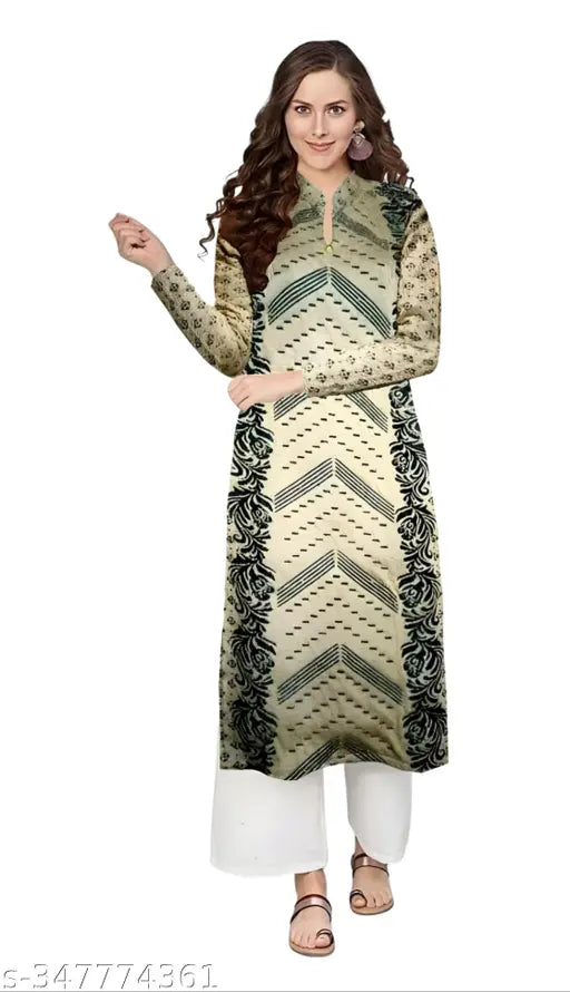 Women's A-Line woolen kurti for winter season, long sleeve, printed combo - L (bust 40in, length 42in), XL (bust 42in, length 42in), XXL (bust 44in, length 42in) - high-quality Indian woolen kurti for daily winter wear