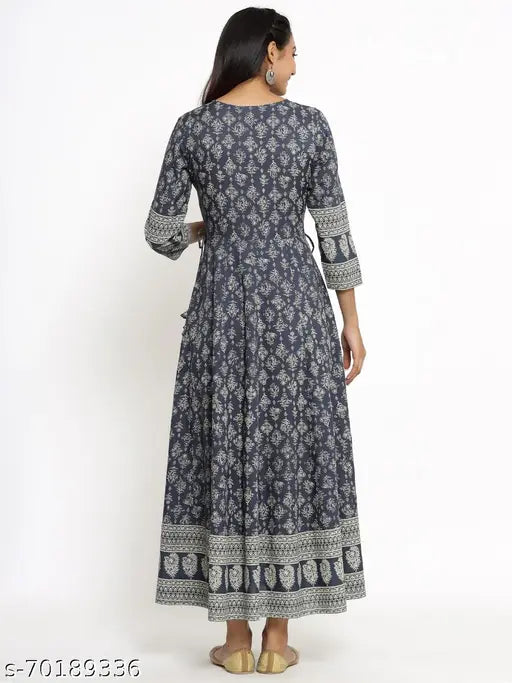 Rayon Anarkali Grey dress with printed combo, perfect for women's ethnic wear in India