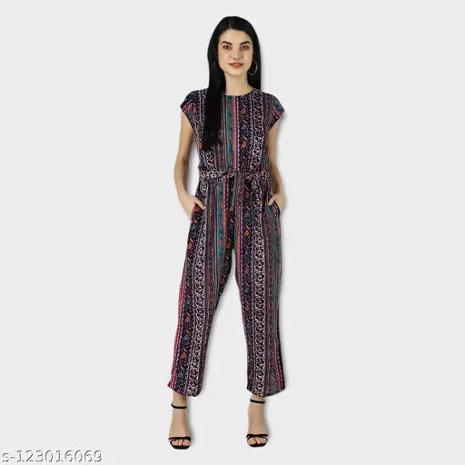 Premium printed crepe jumpsuits for women & girls, short sleeves, India origin