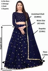 Satin and net Chokadi Bindi 001 lehenga choli with ethnic motif, embroidered dupatta in India" (116 characters)
