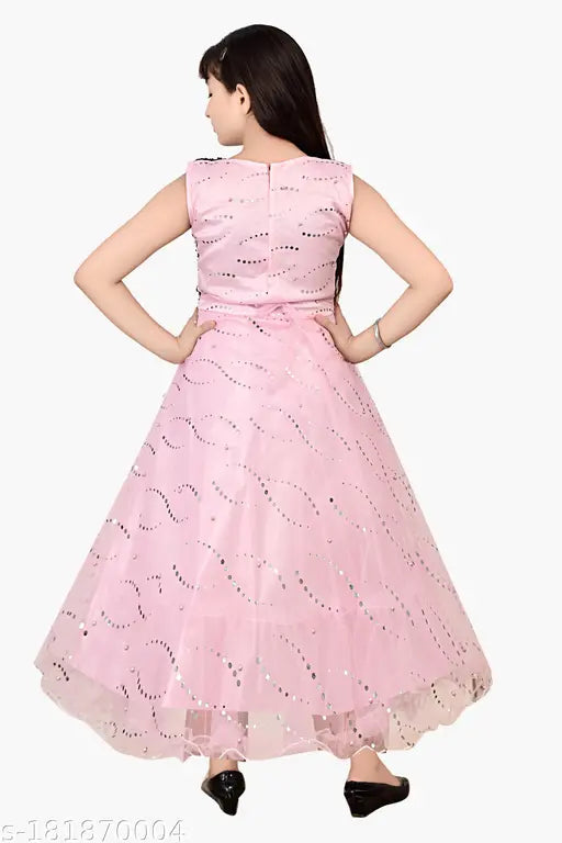 Stylish net party dress for girls, sleeveless, solid pattern, India origin