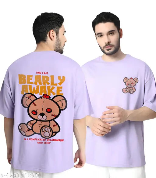 Oversize printed cotton T-shirts for men and boys, short sleeves with cool graphics, loose fit for comfort. India origin