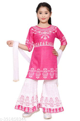 Rayon print Kurti and Palazzo set with Dupatta, exquisite Indian fashion for kids aged 1-11 years