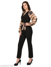 Stylish printed net Lycra jumpsuit with long sleeves, imported from India, comes with a matching belt