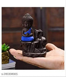Polyresin blue baby monk Buddha incense fountain with 10 free smoke cones for home decor, multicolor