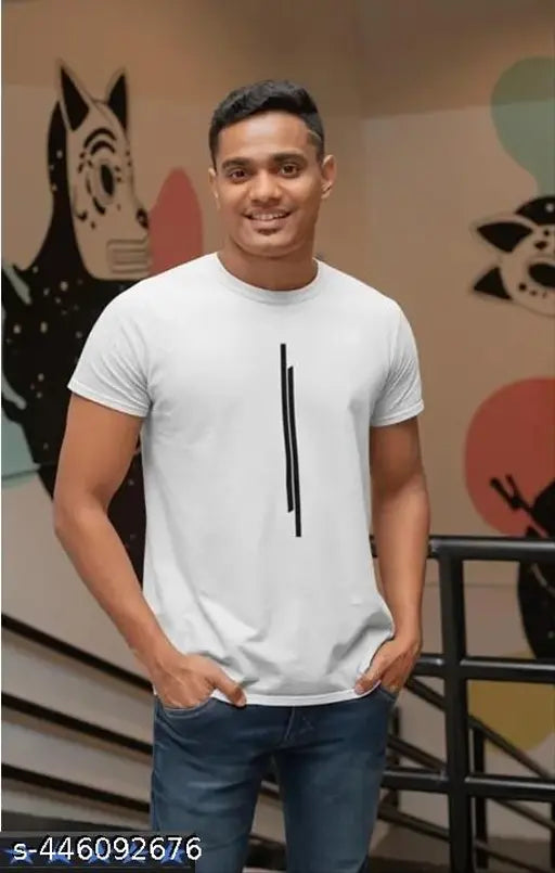 Stylish printed striped polyester half sleeve t-shirt for men L, casual type, round neck