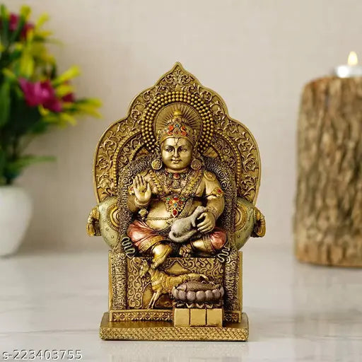Multi-color poly resin Lord Kuber statue for wealth and harmony, Indian decorative showpiece for home or puja