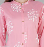 Pink rayon print kurti with three-quarter sleeves, Indian traditional wear for women