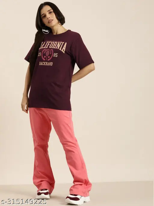 Maroon cotton oversized typography t-shirt, Dillinger branded, pairs well with denim, India origin