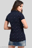 Women's polo neck all-over printed cotton blend T-shirt, short sleeves, pyro spirit brand, India