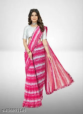 Striped georgette Rani Ladu saree with printed net blouse, Indian traditional wear