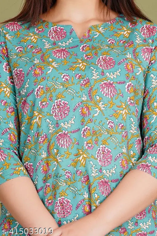 Women's Twigs & Tangerine Floral Cotton Printed Coord Night Suit, high-quality cotton, playful floral design, comfortable pyjamas