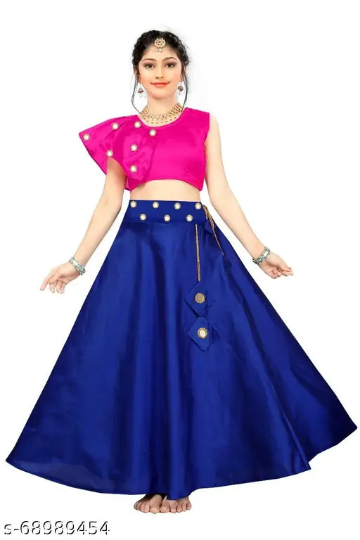 Tussar silk and cotton blend designer Lehenga Choli set for kids, embellished with mirror work, perfect for Indian festivals and special occasions