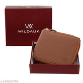 Tan faux leather travel wallet for men & women, 3 card slots, textured pattern, compact size, durable construction, round chain closure, high-quality artificial leather, lightweight design, perfect gift idea, made in India