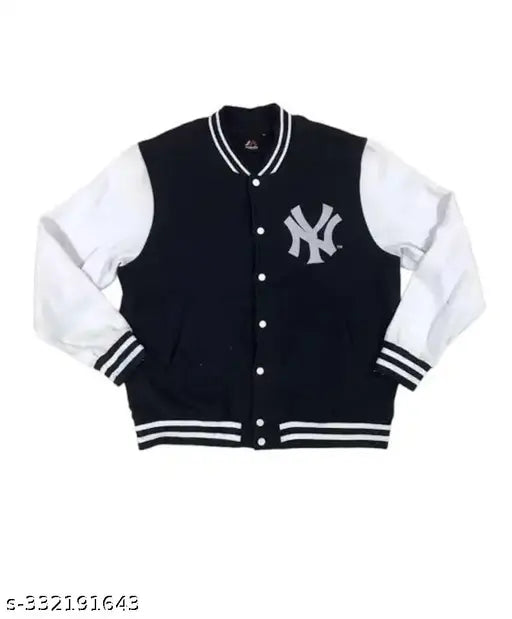 Black Wool Trendy NY Bomber Jacket for Women/Girls, printed design, long sleeves. Kids winter wear accessory