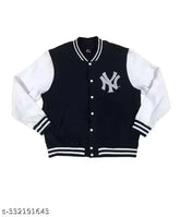 Black Wool Trendy NY Bomber Jacket for Women/Girls, printed design, long sleeves. Kids winter wear accessory