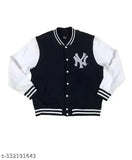 Black Wool Trendy NY Bomber Jacket for Women/Girls, printed design, long sleeves. Kids winter wear accessory