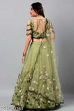 Embroidered semi-stitched pista lehenga choli set (net), Indian traditional bridal wear with dupatta