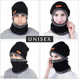 Wool black balaclava caps, woven fur pattern, pack of 2 for men & women - Indian-made unisex headwear