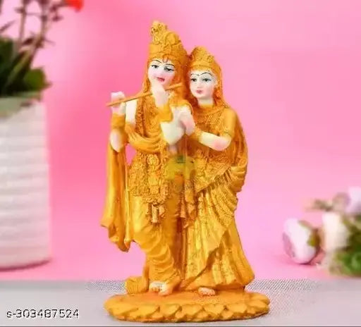 Gold plated Radha Krishna idol showpiece, Indian-crafted resin statue for home living room decoration, perfect gift for family & friends or corporate