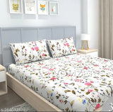Elastic fitted cotton double bed sheets, floral pattern with 2 pillow covers - 78 x 72, superfine quality VOMZER bedsheets for summer adult use