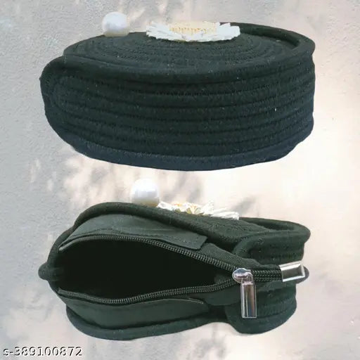 Trendy jute sling bag, checked pattern, single compartment, beach style for women, India origin