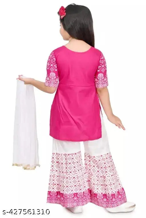 Rayon frock dresses for girls, solid pattern M S K COLLECTION Kurta with dupatta and bottomwear