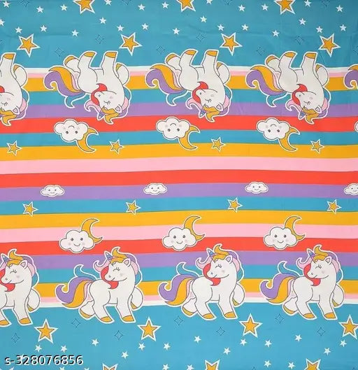 Multicolor microfiber double flat bedsheet (160 TC), perfect for a comfortable sleep in an AC room, featuring unicorn print