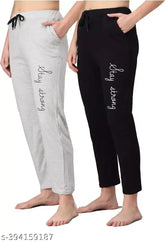 Cotton blend printed net patta pyjamas for women's nightwear & lounge wear, biowash fabric, elasticated waistband, available in M, L, XL