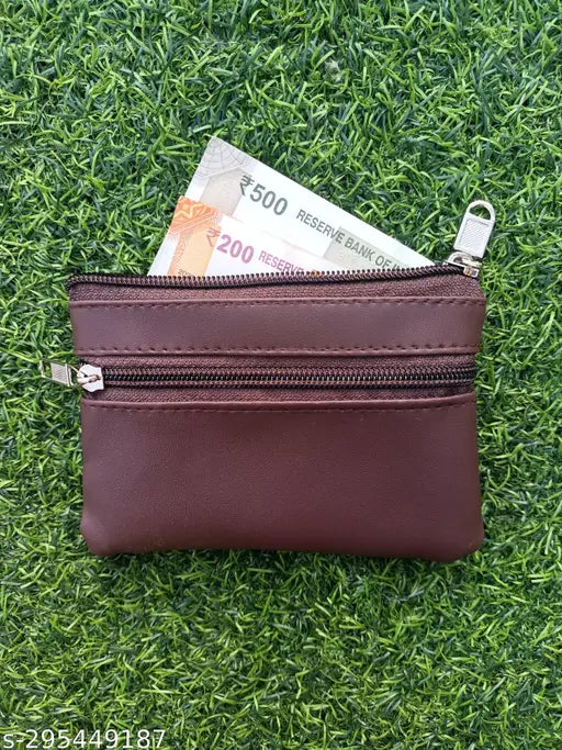 Leather small wallet, 2 compartments, solid-colored, zipper wallet, leather money holder, free size, Indian origin