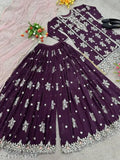 Georgette and net designer party wear TopPlazzo with heavy embroidery, XL, three-quarter sleeves