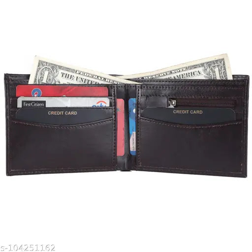 Stylish faux leather men's wallet, solid pattern, 2 compartments, free size (11cm x 8cm), Indian origin