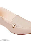 Stylestry cream synthetic ballerinas, trendy flat slip-ons with cushioned footbeds for women's casual wear, beige belly design