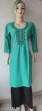 Rama Green woolen kurti with computer embroidery work, suitable for festive or office wear, featuring soft and comfortable fabric