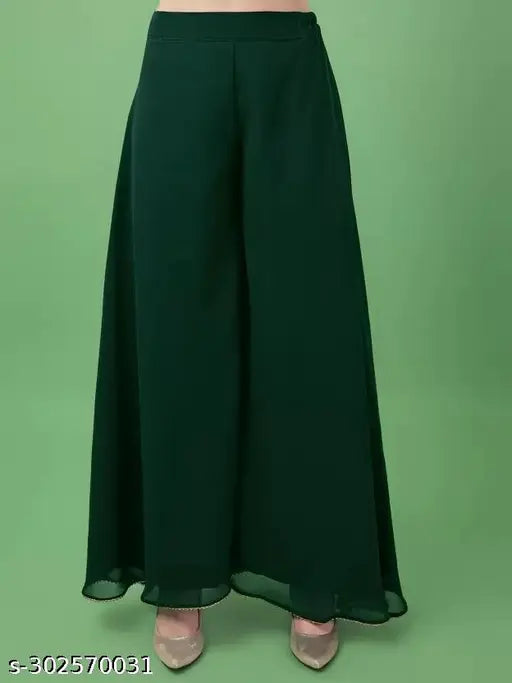 Georgette green embroidered round neck kurta sharara set with dupatta, India-made ethnic wear for women