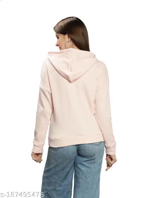 Peach cotton-blend hoodie jacket with kangaroo pocket, perfect for lounging or casual wear