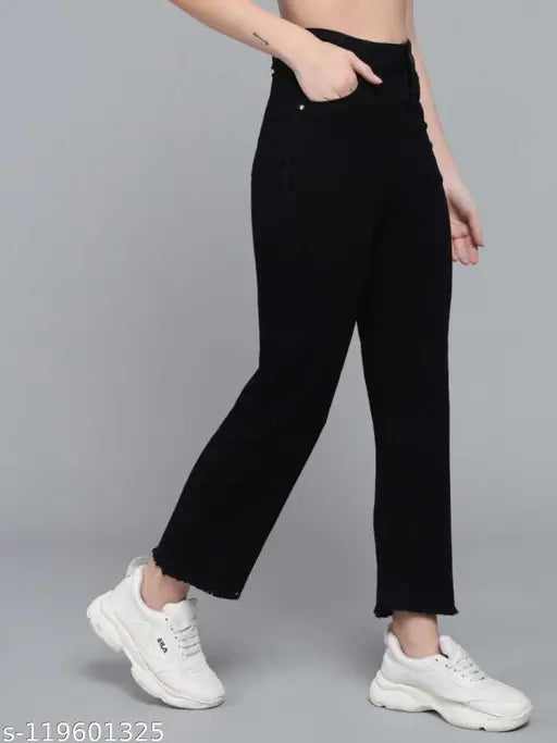 High waist straight fit/boot-leg premium cotton blend jeans for women, breathable and stretchable for comfortable wear