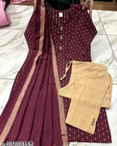 Cotton blend printed kurtas and bottomwear for women, three-quarter sleeve, trending Faishon suit from India