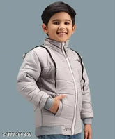 Winter jacket for kids, polyester full sleeves with cap. Stylish and trendy kid's winter wear jacket, easily washable for long-lasting use