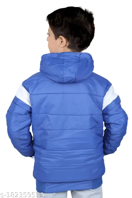 Blue/Red colorblocked polyester 2in1 reversible winter jacket with hoodie and cap for boys aged 2-3 years, perfect for cold weather outdoor play