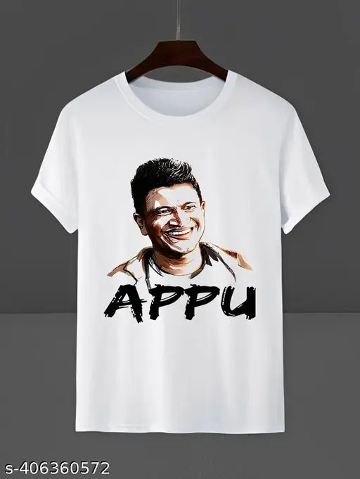 Puneeth Rajkumar Power Star polyester short-sleeved t-shirt featuring printed APPU design, India origin
