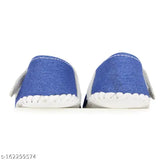 White and blue denim cotton baby sandals with floral print, slip-on design for comfort and ease of wear on soft inner cloth, suitable for babies aged 6 to 12 months
