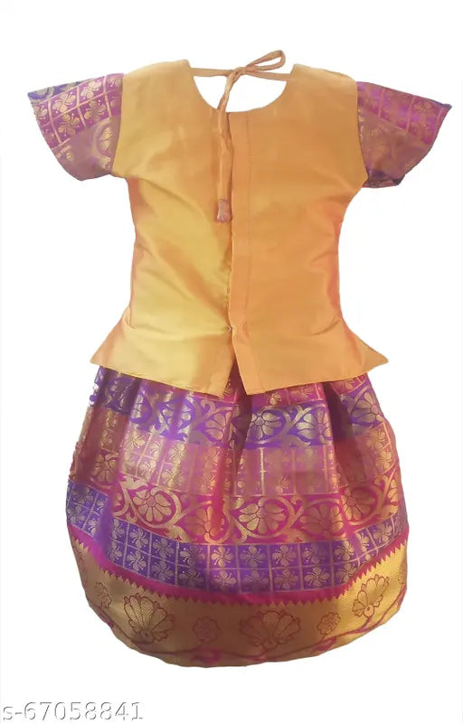 Cotton silk Kids' Pattu Pavadai lehenga Choli set - traditional Indian festive wear for 6-5 year olds
