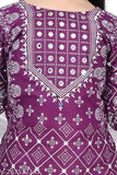 Purple Rayon Anarkali-Sharara Colorblocked Set for Girls, soft and elegant kid's party wear